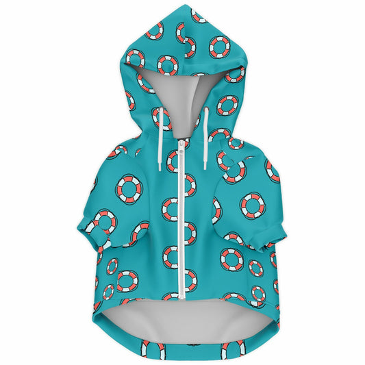 Anchors Aweigh Pet Hoodie: Nautical Life Saver Style